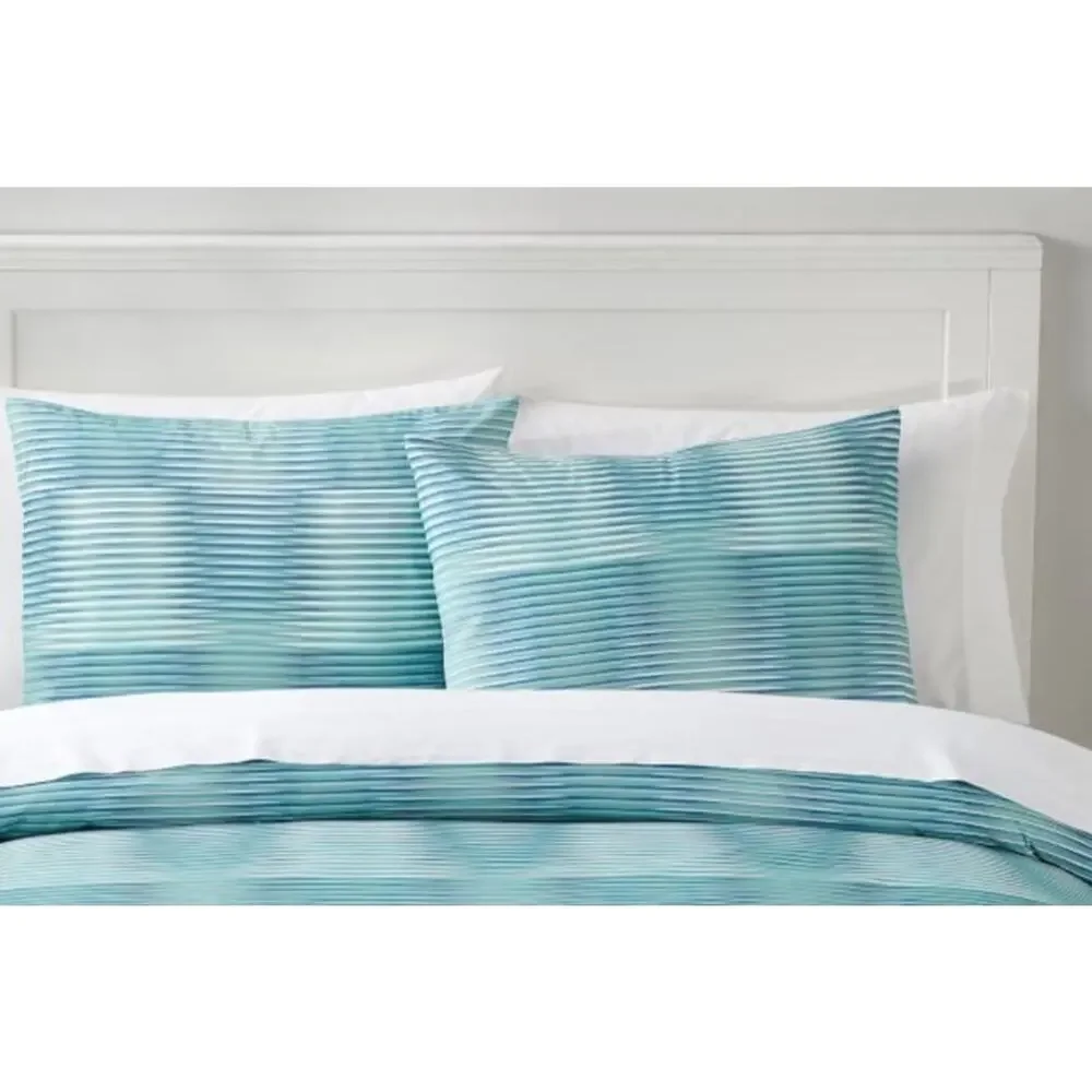 NEW PB Teen Standard PILLOW CASE Blue White Striped Organic Terrain Microfiber